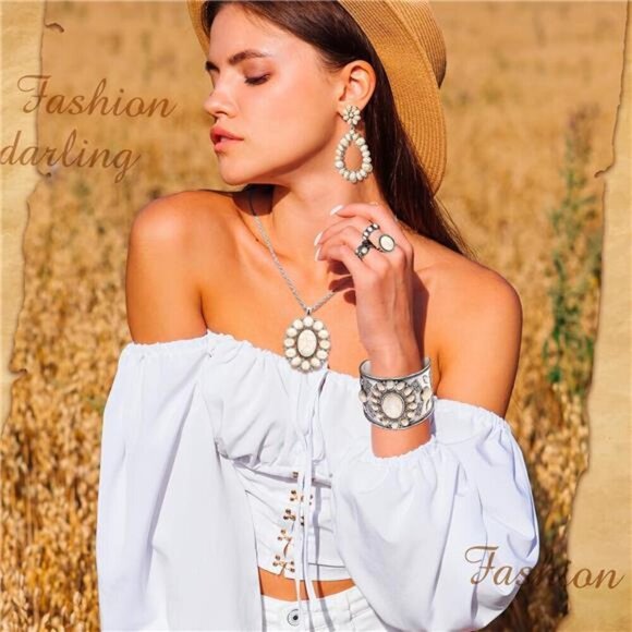 Faux Cream Bohemian Turquoise Set Women Western/Bohemian Jewelry Set - Picture 4 of 6